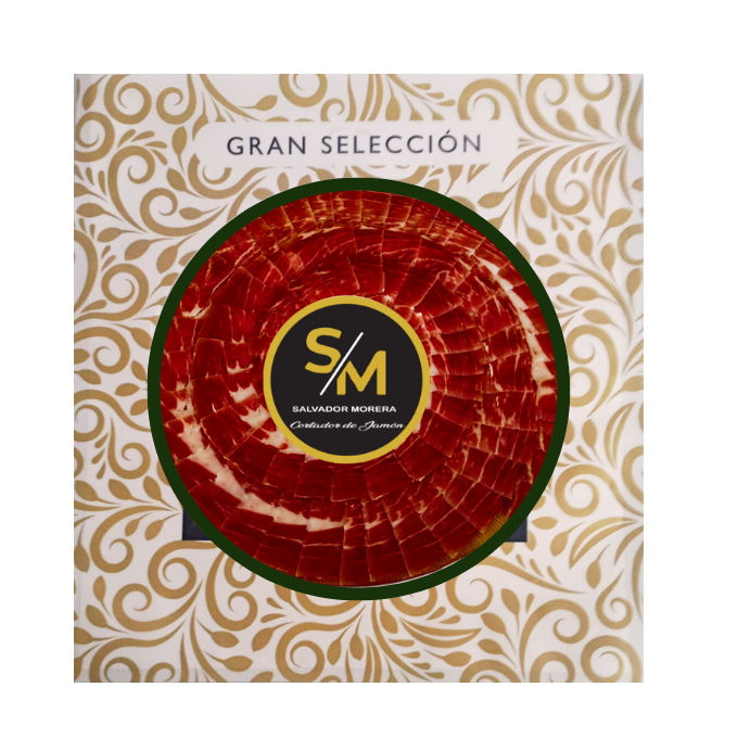 Hand-sliced ​​50% Iberian breed free-range acorn-fed ham.